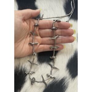 Native American Sterling Silver Story Teller Fetish Necklace 25” 50G Bird Turtle